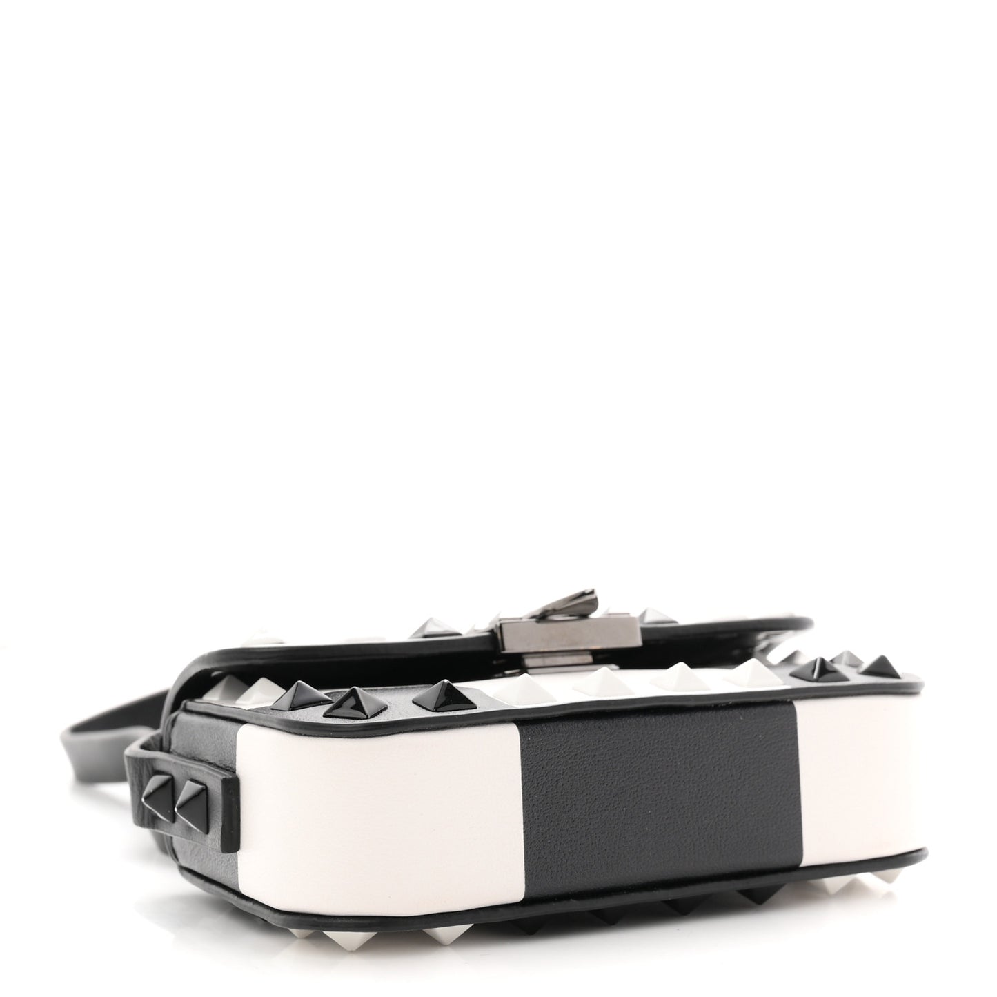 Vitello Chess Mini Rockstud Flip Lock Crossbody Bag Black White