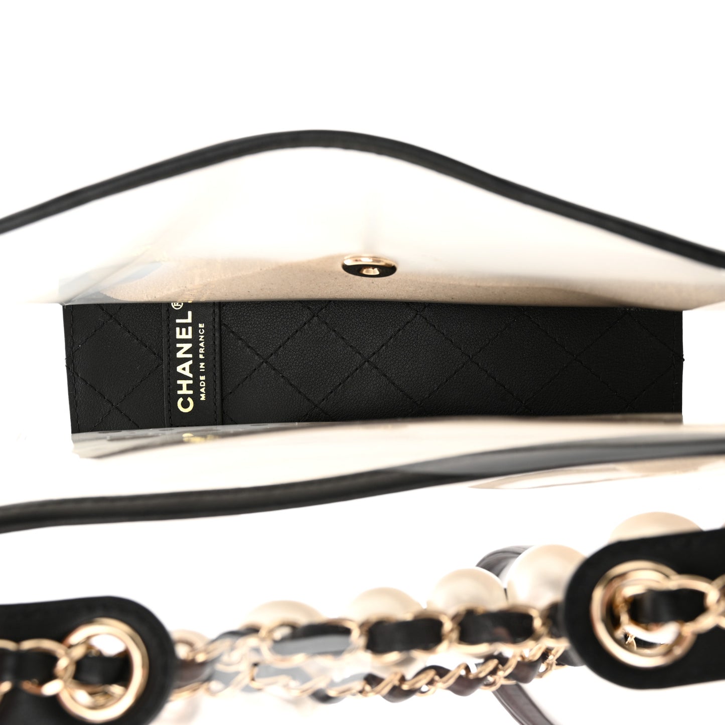 Lambskin PVC Sand By The Sea Flap With Pearl Strap Black