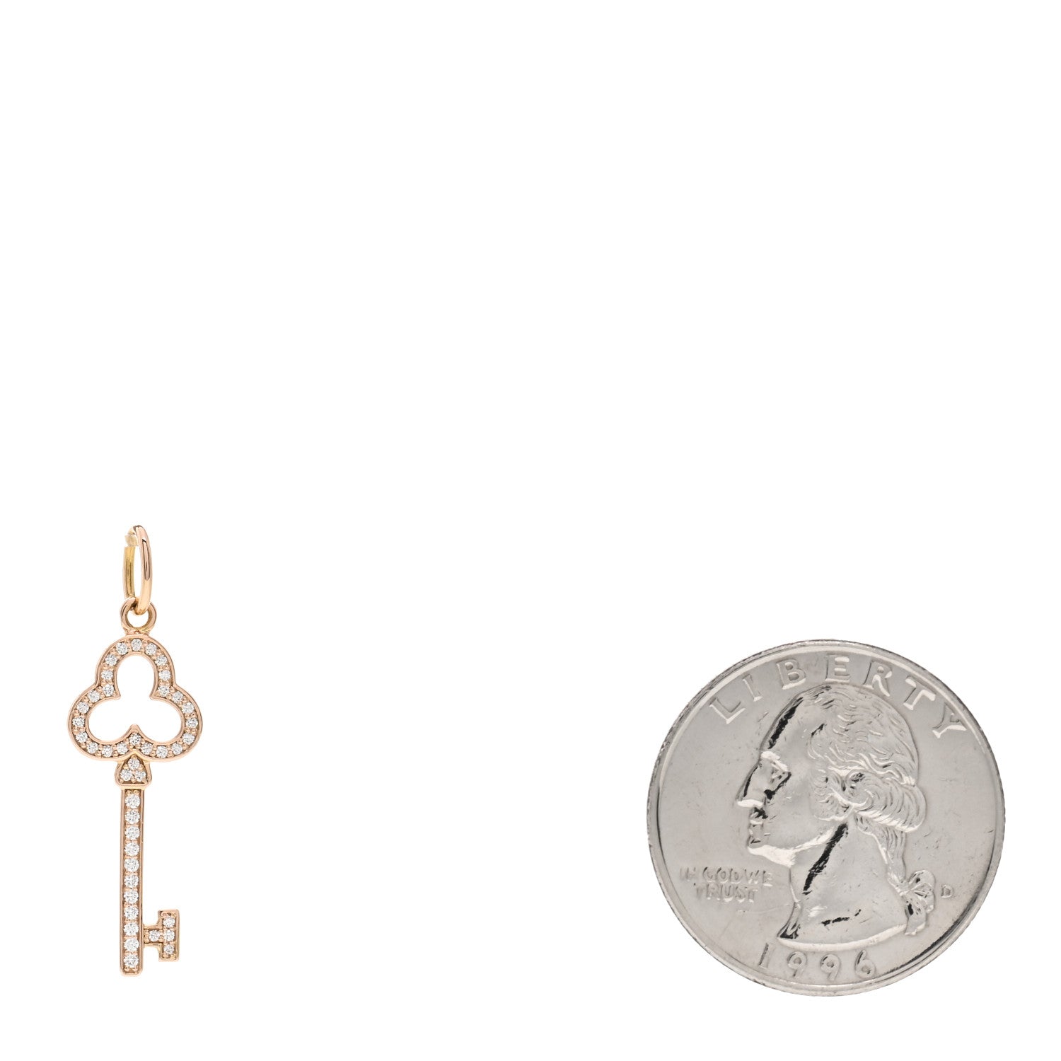 Tiffany 18K Rose Gold Diamond Mini Open Trefoil Key Pendant 2 of 3