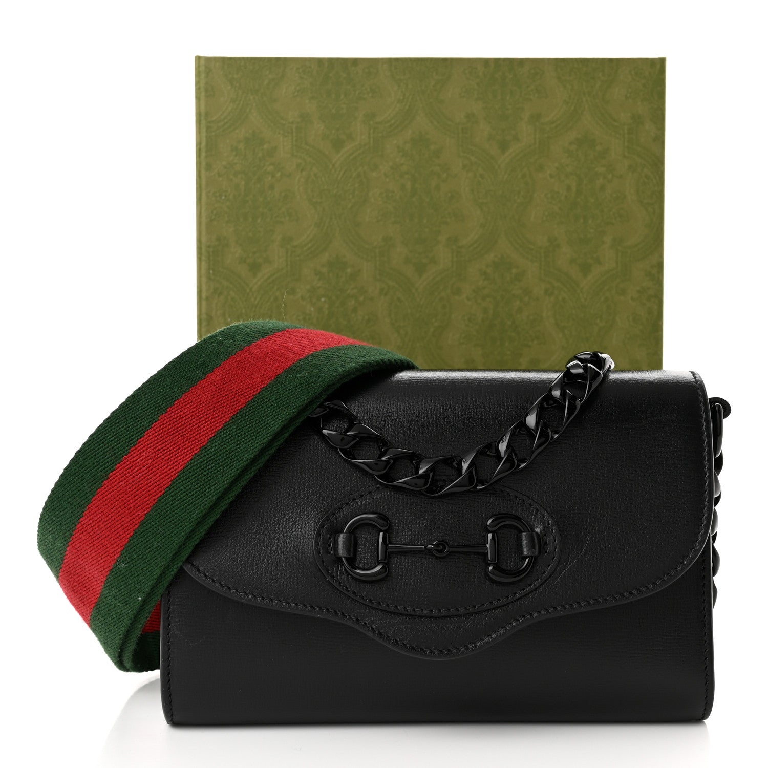 Gucci Azalea Calfskin Web Monochrome Mini Horsebit 1955 Chain Shoulder Bag Black 10 of 10