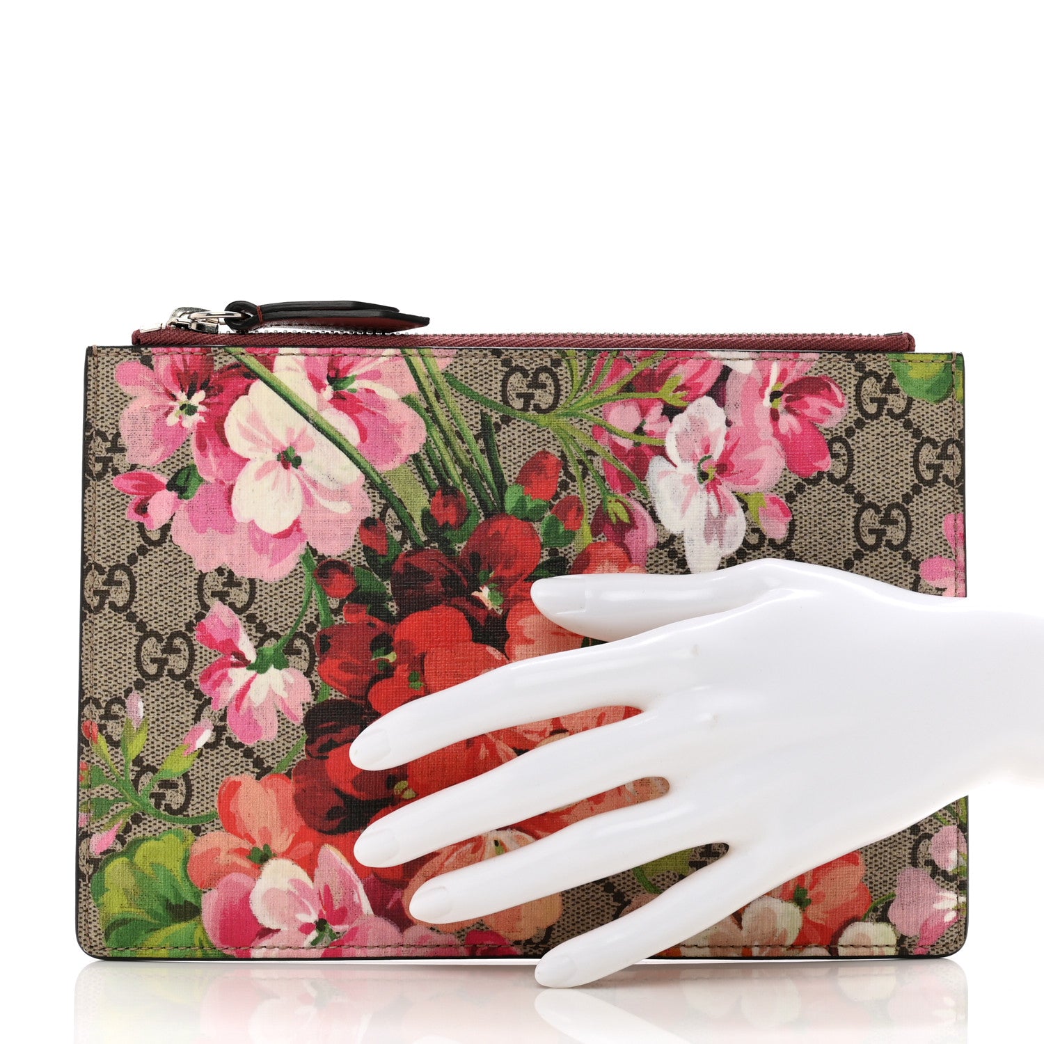 Gucci GG Supreme Monogram Blooms Small Zip Pouch Beige Multicolor Dry Rose 2 of 7