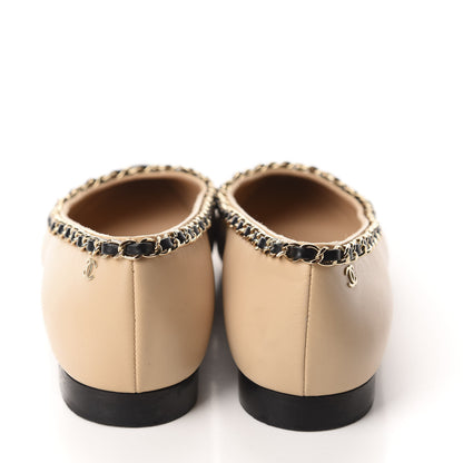 Chanel Lambskin Grosgrain Chain Cap Toe Flats 37 Beige Black 5 of 9