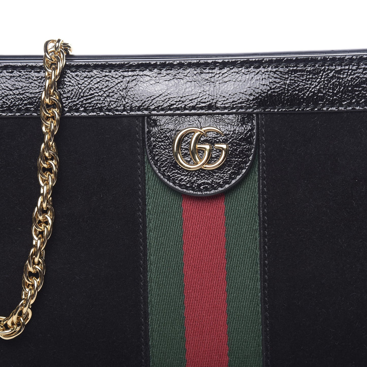 Suede Patent GG Web Small Ophidia Chain Shoulder Bag Black