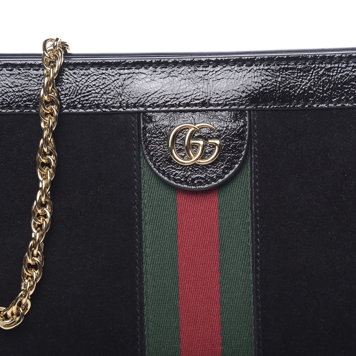 Gucci Suede Patent GG Web Small Ophidia Chain Shoulder Bag Black 10 of 10