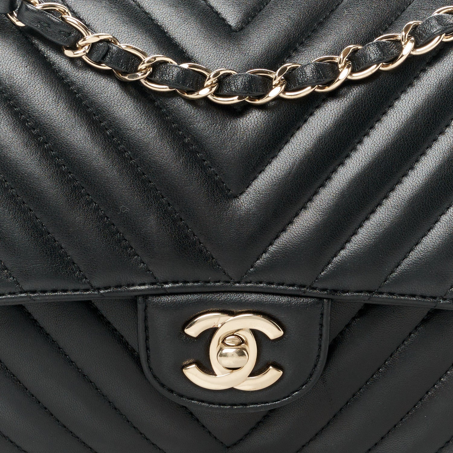 Chanel Lambskin Chevron Quilted Medium Double Flap Black 9 of 11