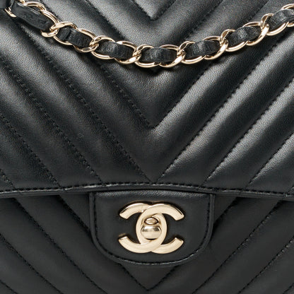 Chanel Lambskin Chevron Quilted Medium Double Flap Black 9 of 11