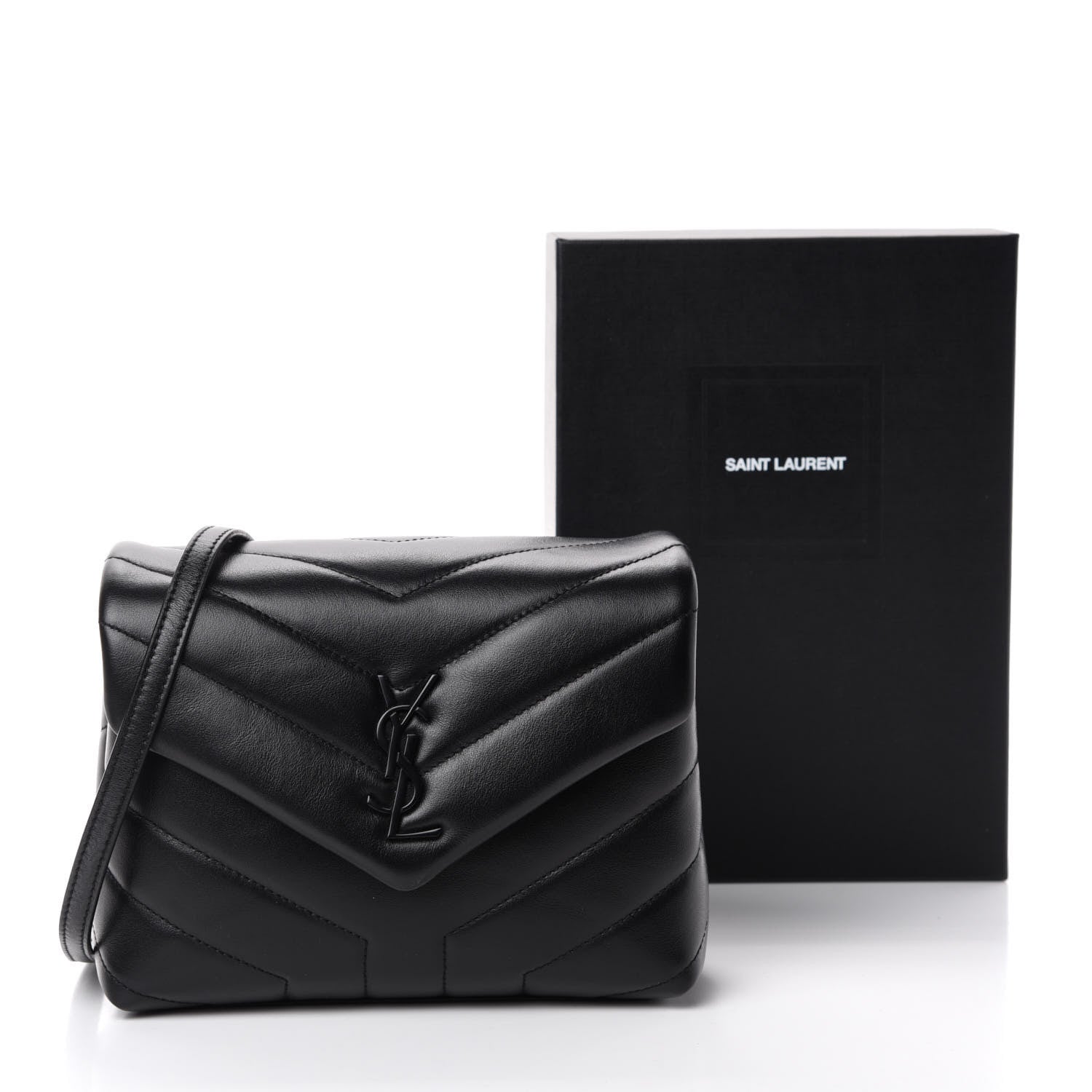 Saint Laurent Calfskin Y Quilted Monogram Toy Loulou Crossbody Bag Black 12 of 12
