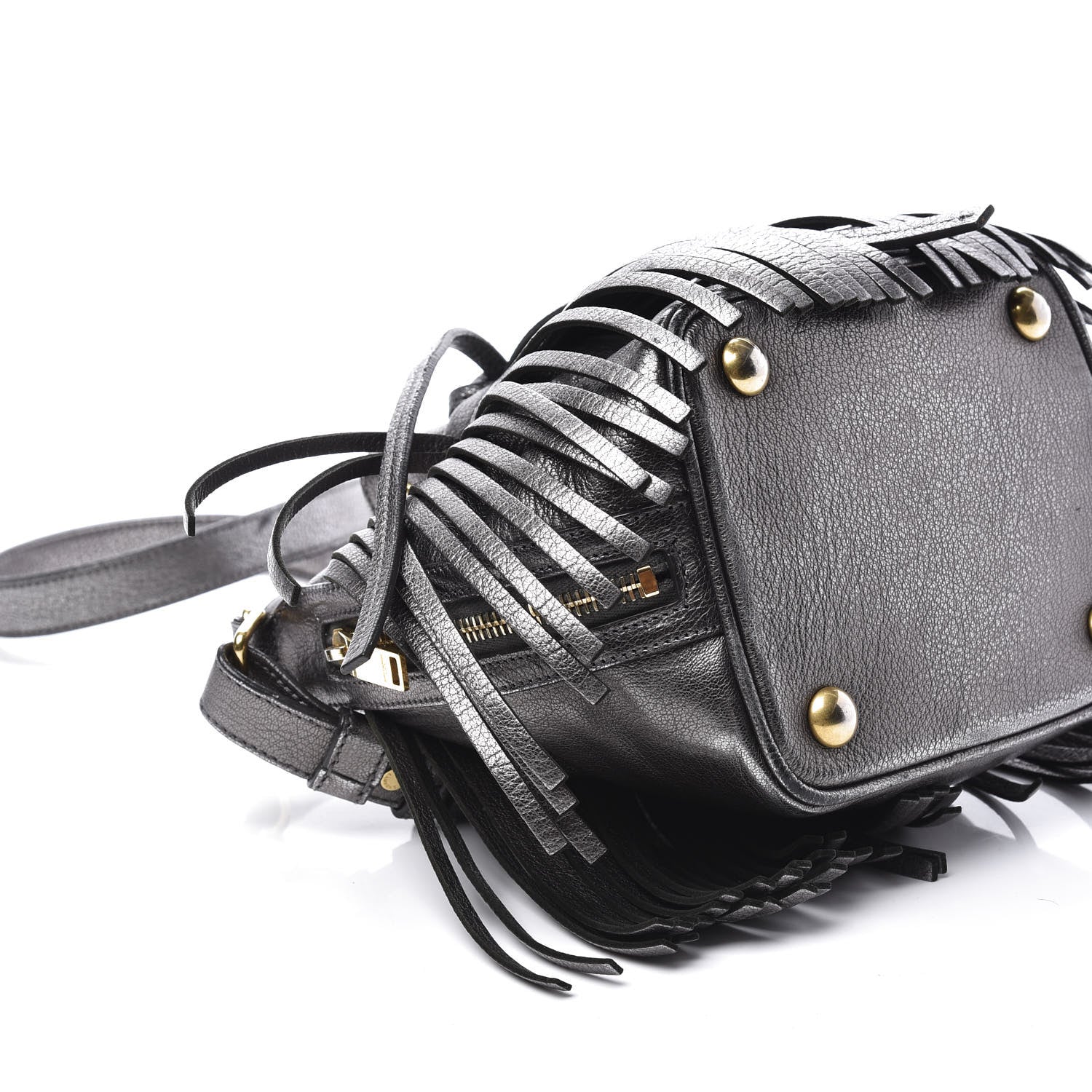 Saint Laurent Metallic Goatskin Small Emmanuelle Fringe Bucket Bag Pewter 7 of 13