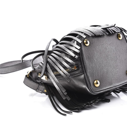 Saint Laurent Metallic Goatskin Small Emmanuelle Fringe Bucket Bag Pewter 7 of 13