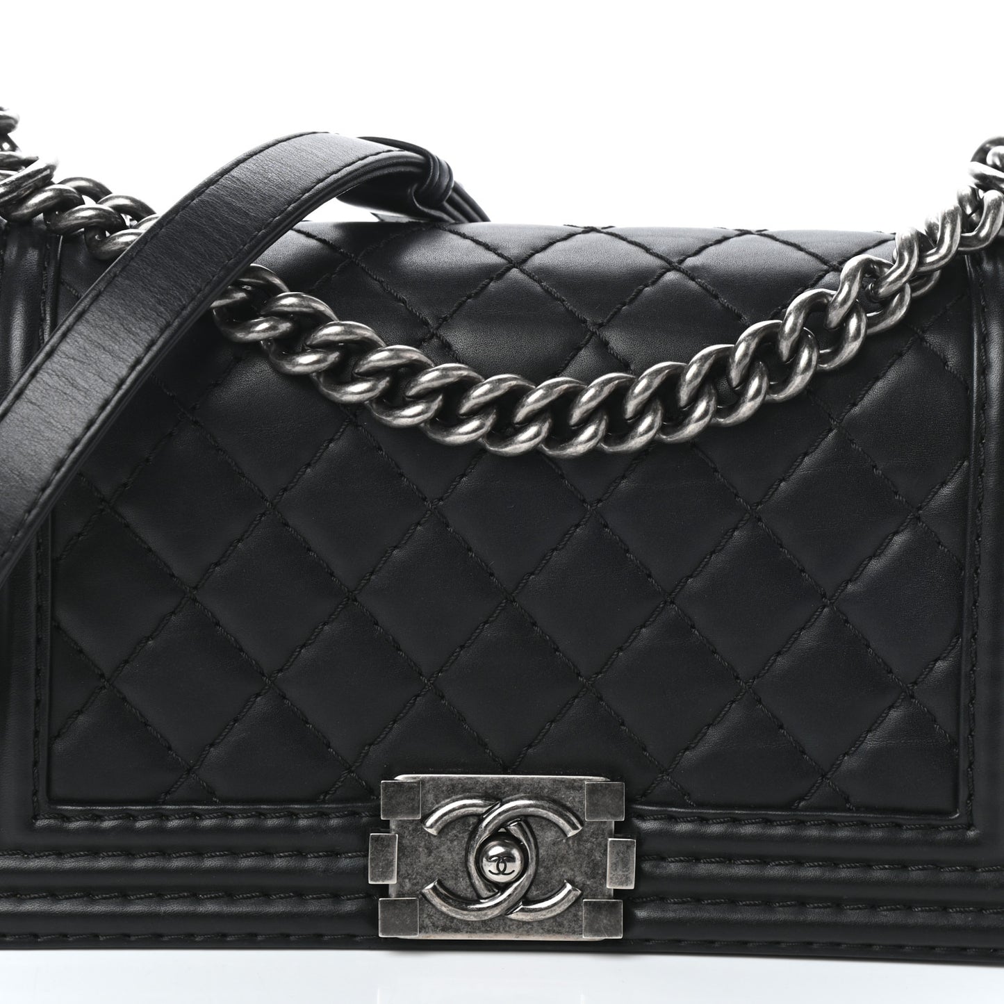 Calfskin Double Stitch Medium Boy Flap Black