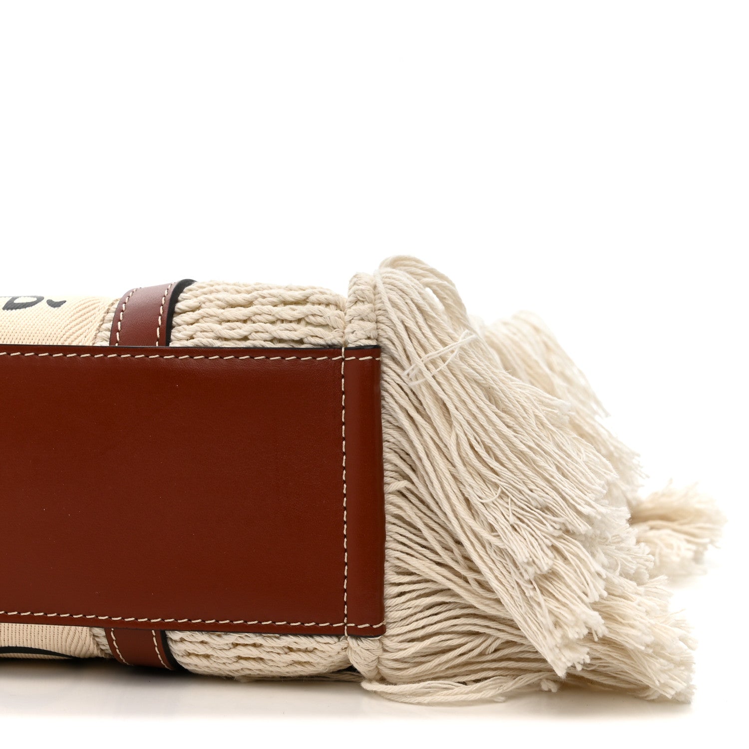 Chloe Cotton Calfskin Medium Woody Ribbon Fringe Tote Sepia Brown 10 of 10