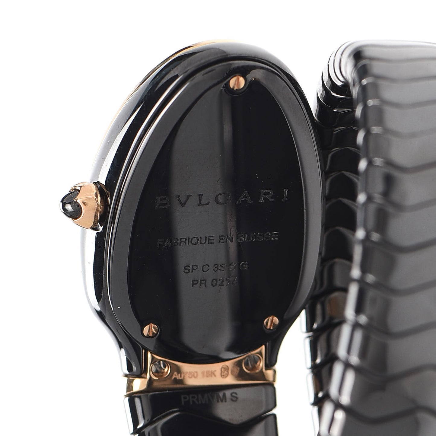 18K Rose Gold Ceramic 35mm Serpenti Tubogas Quartz Watch Black