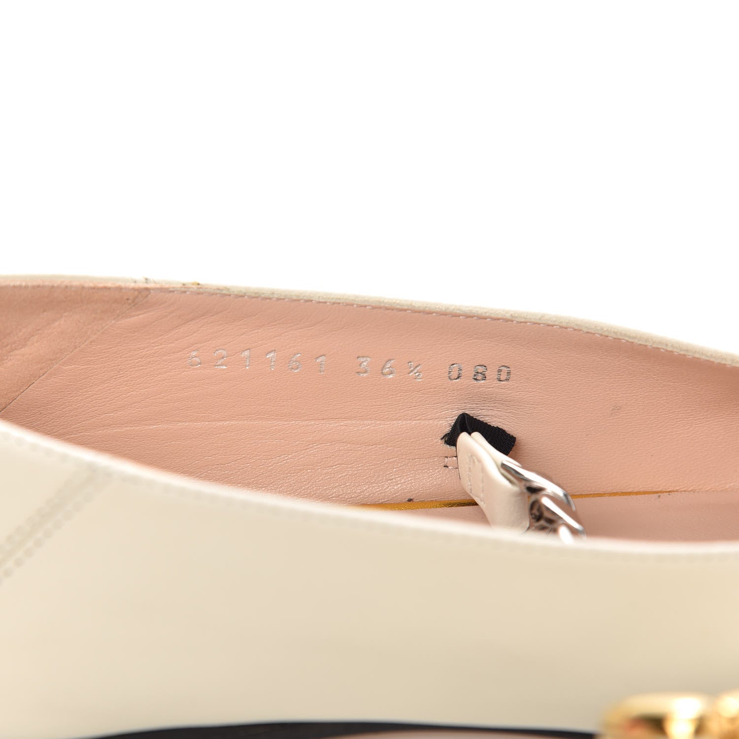 Gucci Nappa Lumiere Deva Horsebit Chain Embellished Flats 36.5 Dusty White 9 of 11