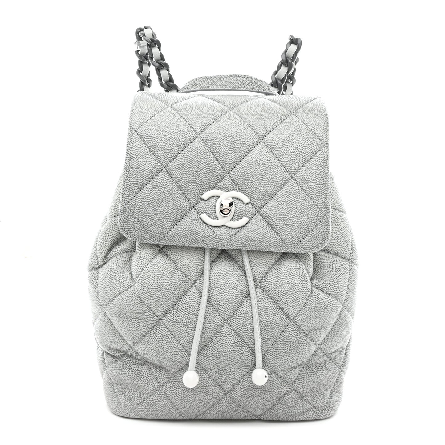 Shaded Caviar Quilted Lacquered CC My Everything Drawstring Backpack Dark Grey Light Grey