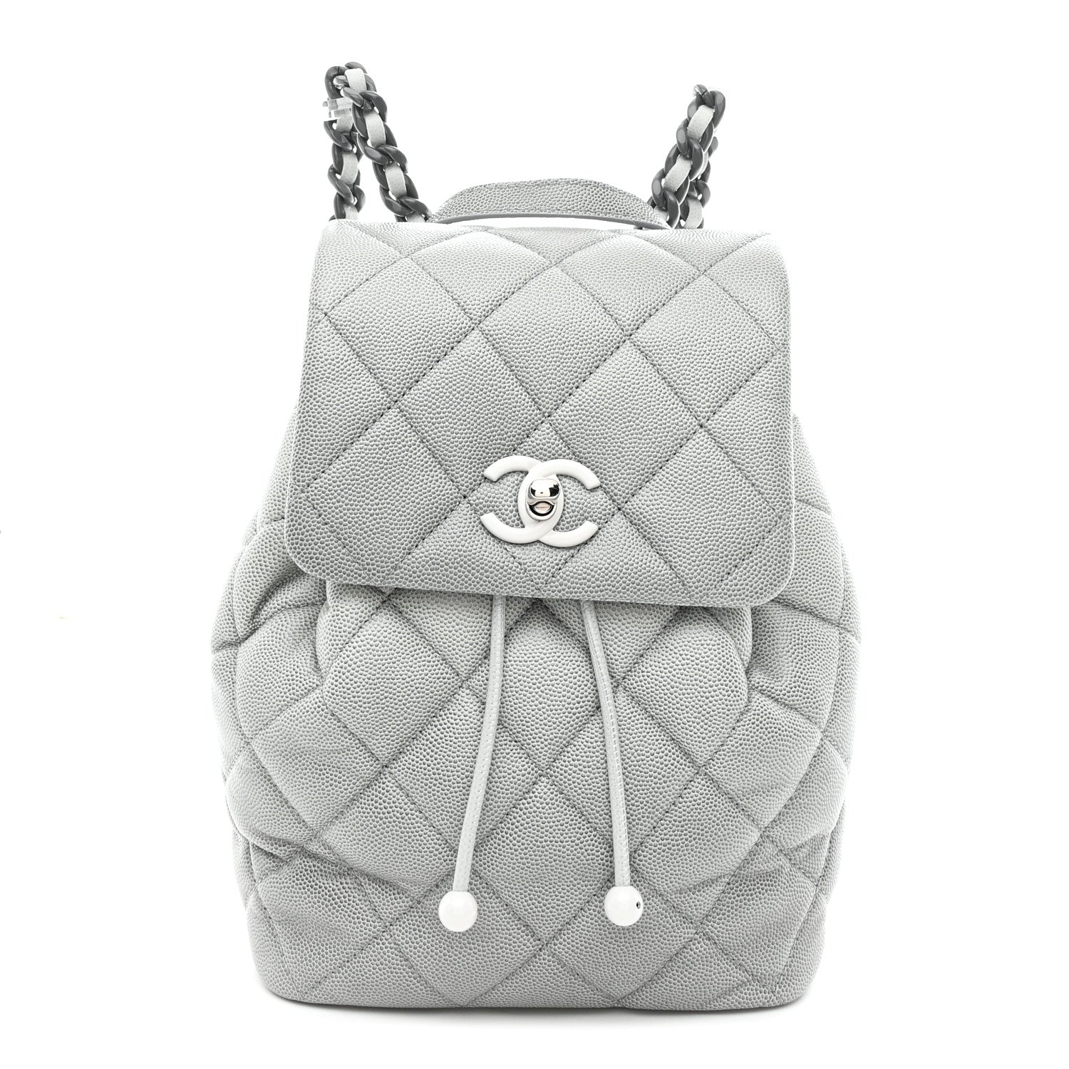 Chanel Shaded Caviar Quilted Lacquered CC My Everything Drawstring Backpack Dark Grey Light Grey 1 of 11