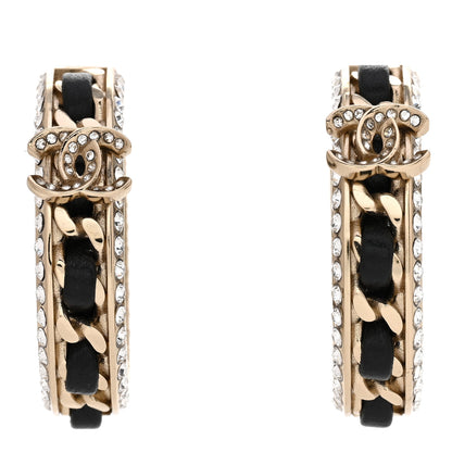 Chanel Crystal Lambskin CC Chain Hoop Earrings Gold Black 1 of 5