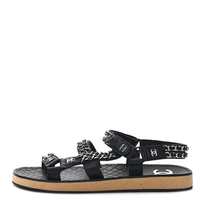 Chanel Lambskin Chain Sandals 40 Black 1 of 8