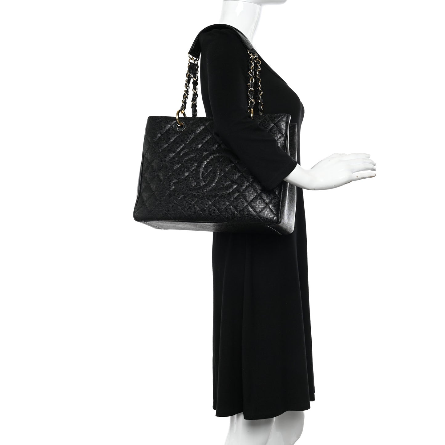 Caviar Quilted Grand Shopping Tote GST Black