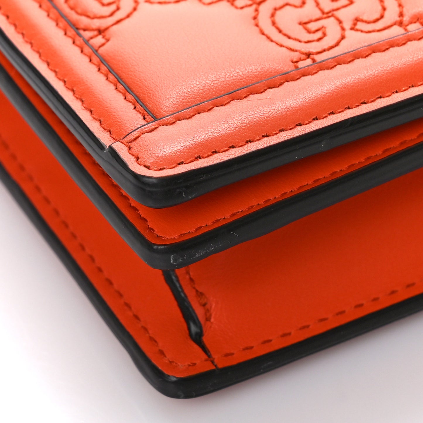 Calfskin GG Matelasse Chain Wallet Deep Orange