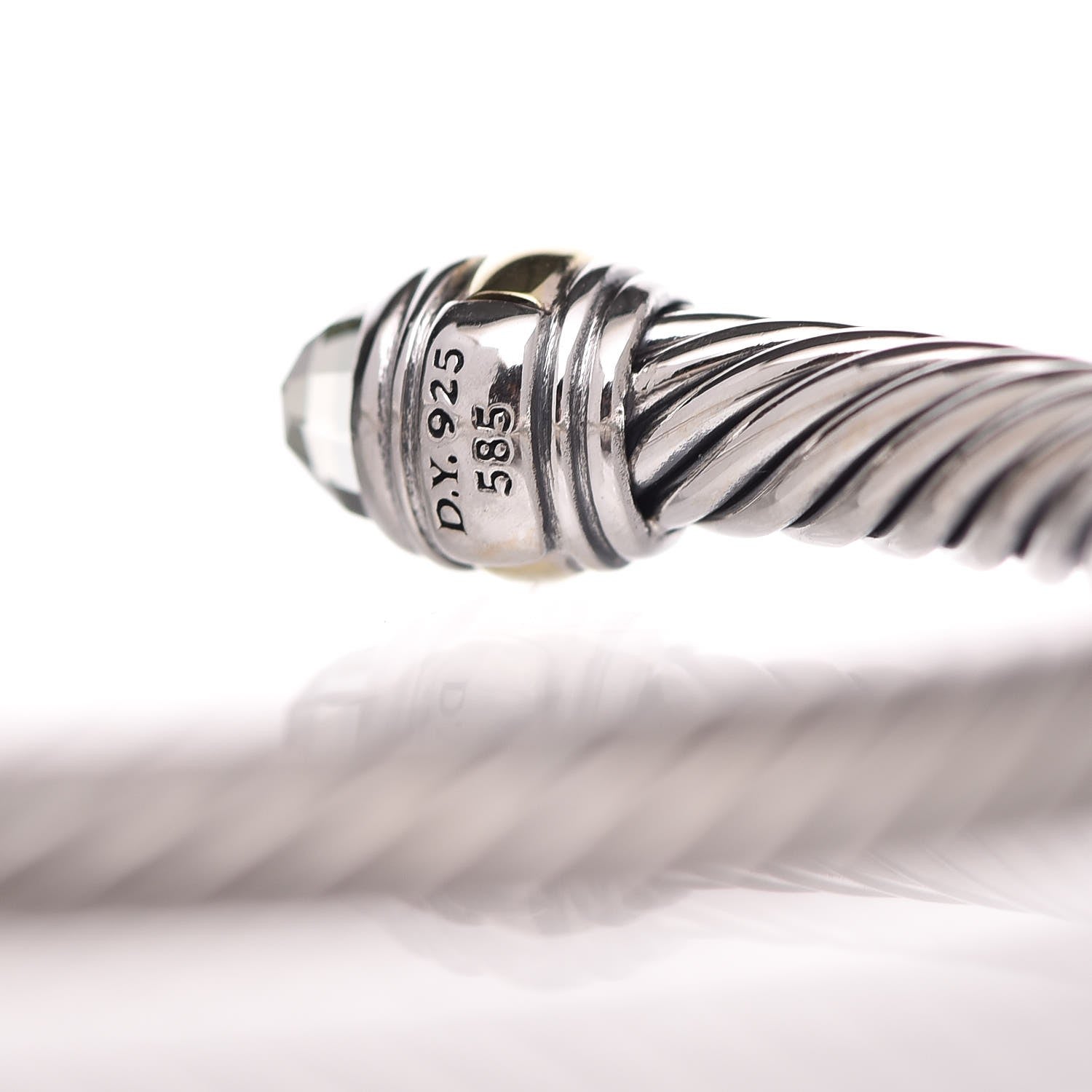 David Yurman Sterling Silver 14K Yellow Gold Prasiolite 5mm Cable Classics Bracelet 5 of 5