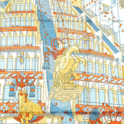 Hermes Silk La Legende Du Cheval Scarf 90 Orange Ciel Beige 3 of 5