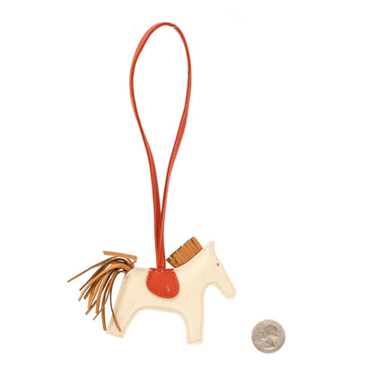 Hermes Milo Lambskin Grigri Rodeo Horse Bag Charm PM Craie Sesame Cornaline 2 of 8
