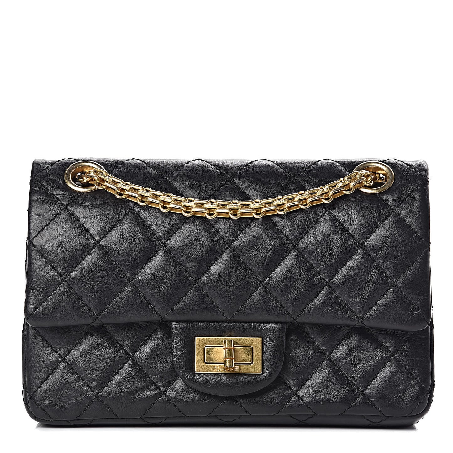 Aged Calfskin Quilted 2.55 Reissue 224 Flap Black