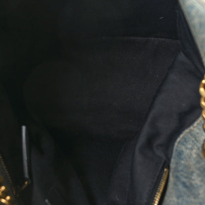 Saint Laurent Denim Quilted Medium Loulou Puffer Monogram Chain Satchel Blue Black 5 of 9
