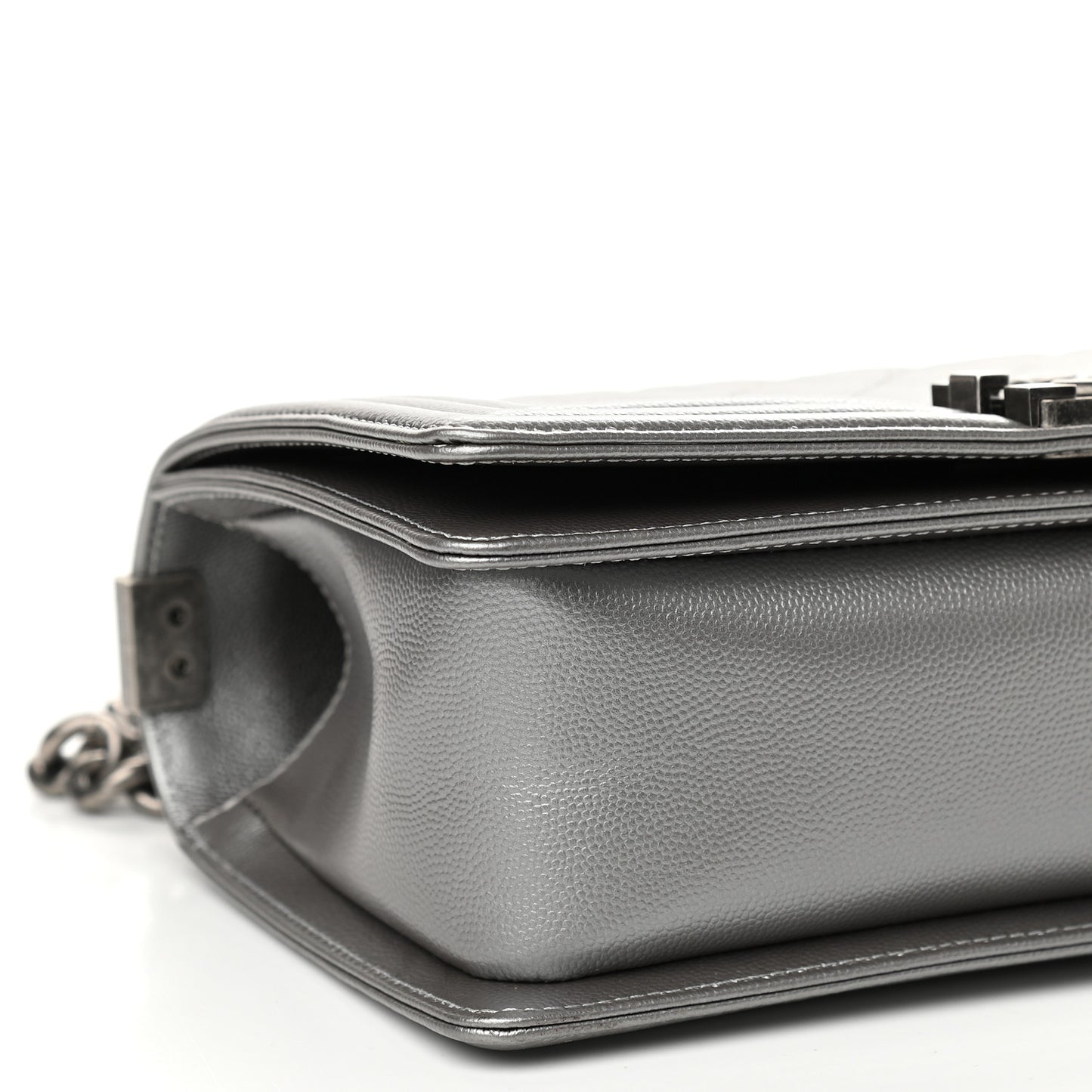 Metallic Caviar Quilted Medium Boy Flap Silver