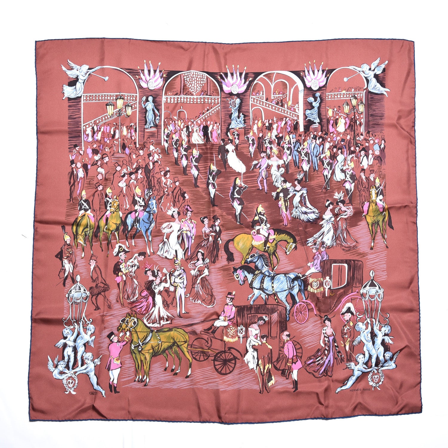 Hermes Silk Soiree De Gala Scarf 90 Cognac Violine Ocre 1 of 7