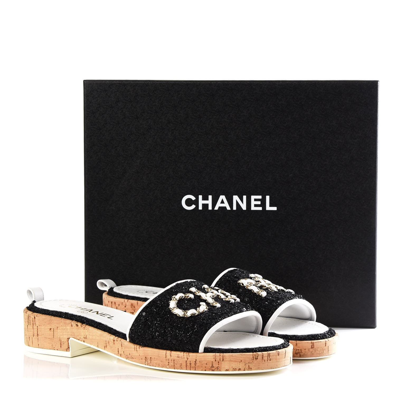 Chanel Tweed Lambskin Logo Mules 39.5 Black 9 of 9