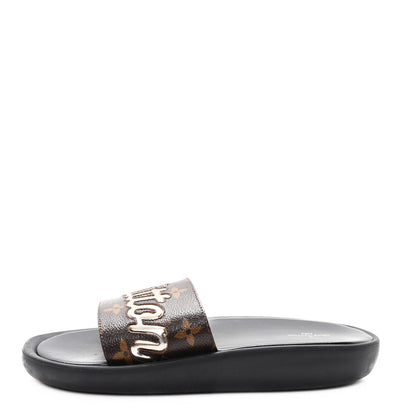 Louis Vuitton Metallic Calfskin Monogram Logo Sunbath Slide Sandals 38 1 of 9