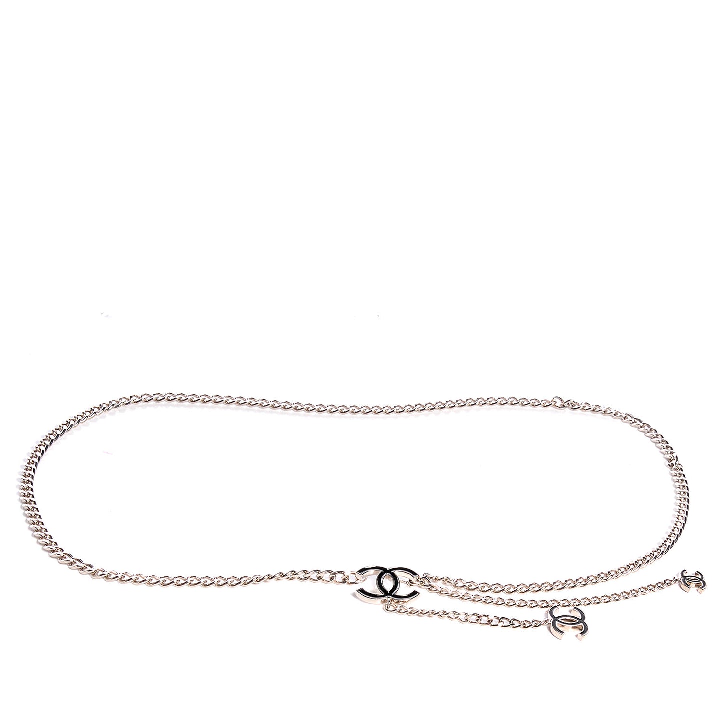 Enamel CC Chain Belt Silver Black