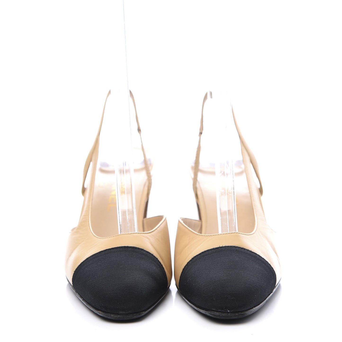 Goatskin Grosgrain Cap Toe CC Slingback Pumps 36.5 Beige Black