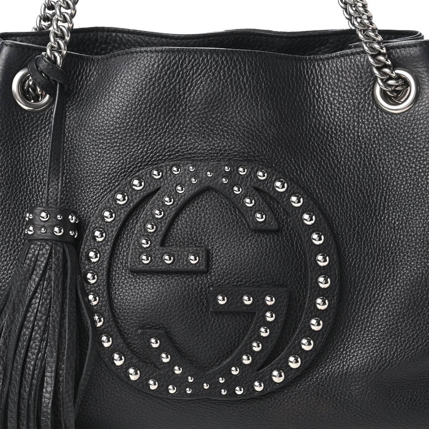 Pebbled Calfskin Studded Medium Soho Chain Shoulder Bag Black