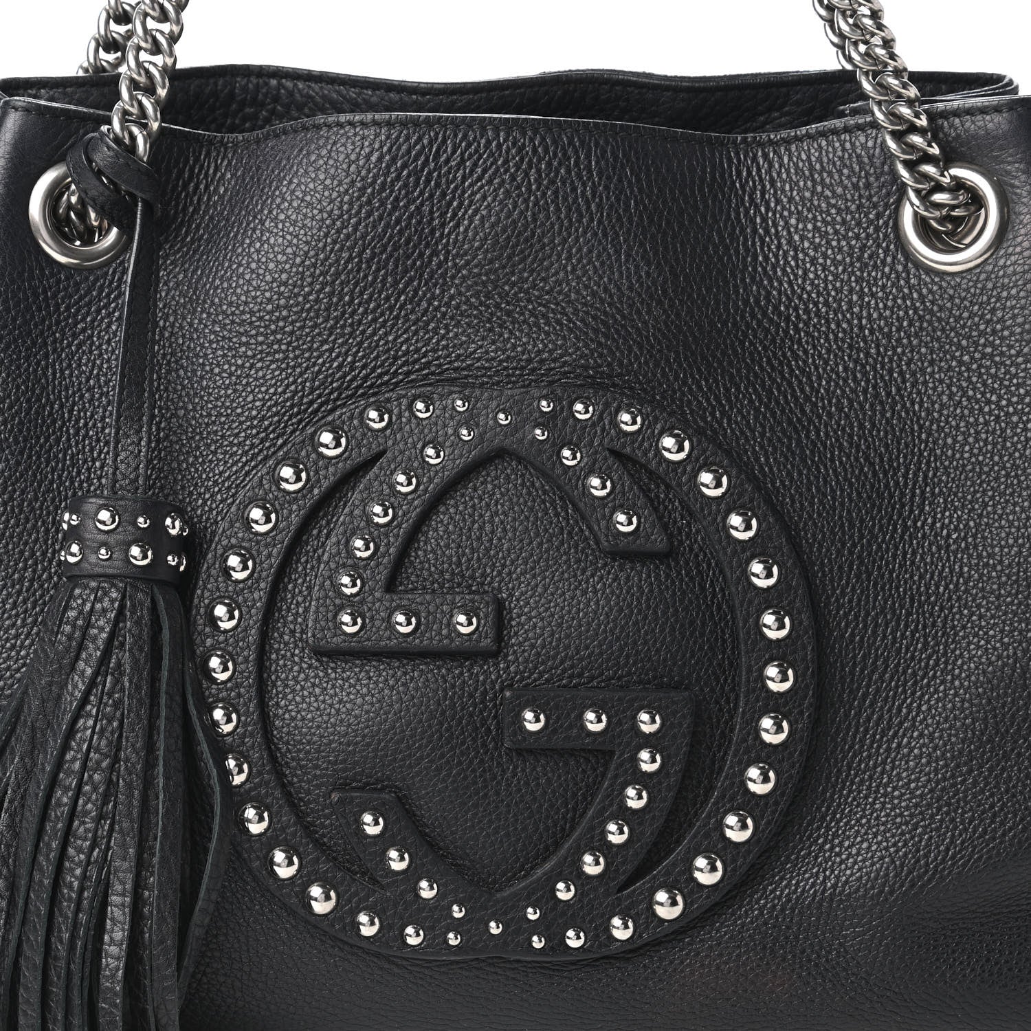 Gucci Pebbled Calfskin Studded Medium Soho Chain Shoulder Bag Black 10 of 11