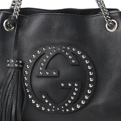 Gucci Pebbled Calfskin Studded Medium Soho Chain Shoulder Bag Black 10 of 11
