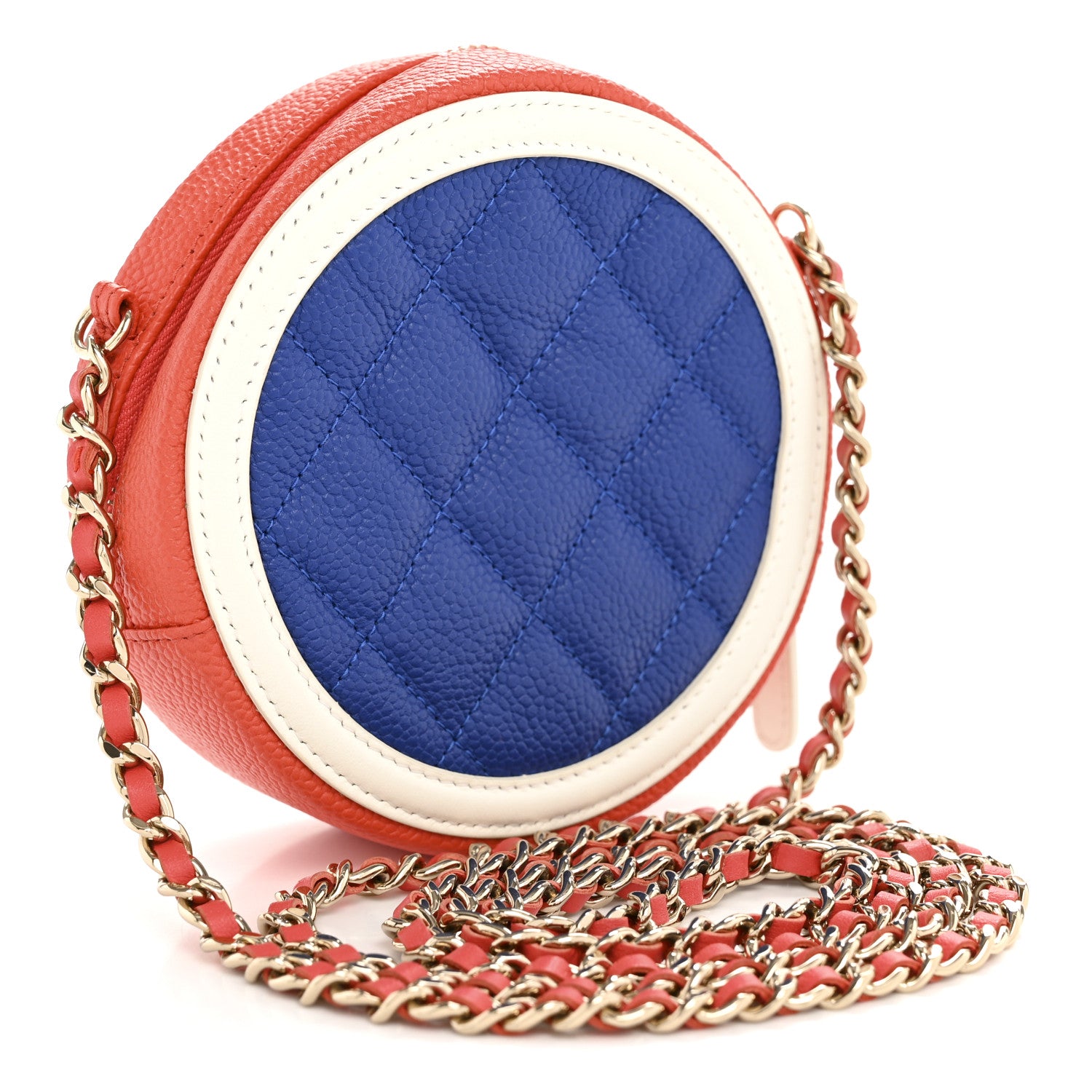 Chanel Caviar Quilted Round Filigree Crossbody Blue White Red 3 of 12