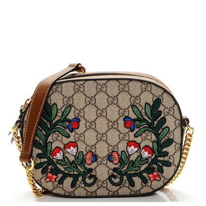 Gucci GG Supreme Monogram Floral Embroidered Mini Chain Shoulder Bag Beige Tuscany 1 of 7