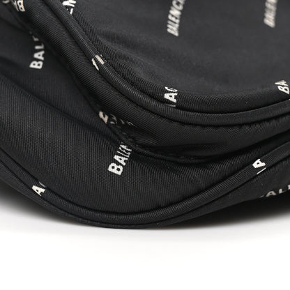 Balenciaga Twill Nylon Allover Logo Explorer Beltpack Black White 10 of 11
