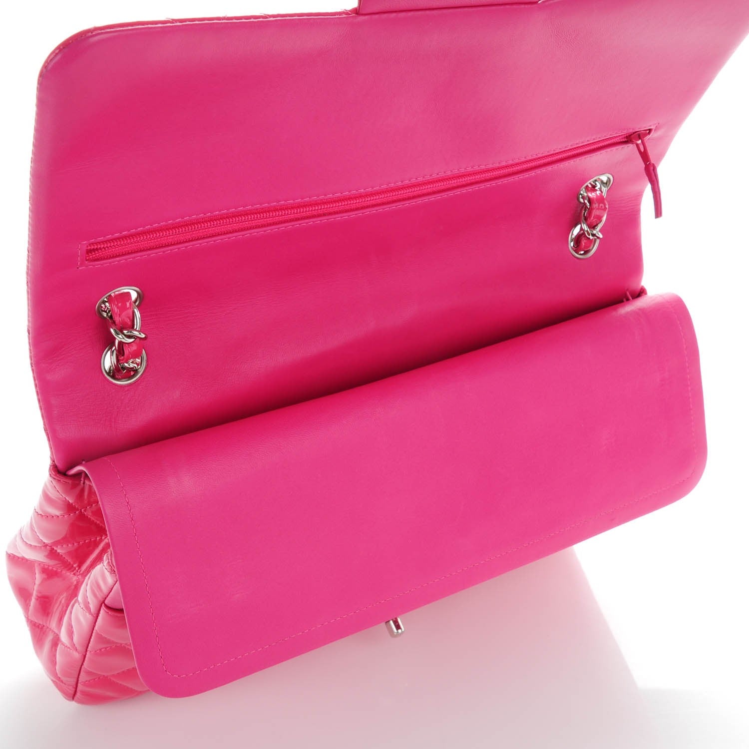 Chanel Patent Calfskin Quilted Jumbo Double Flap Fuchsia 10 of 10