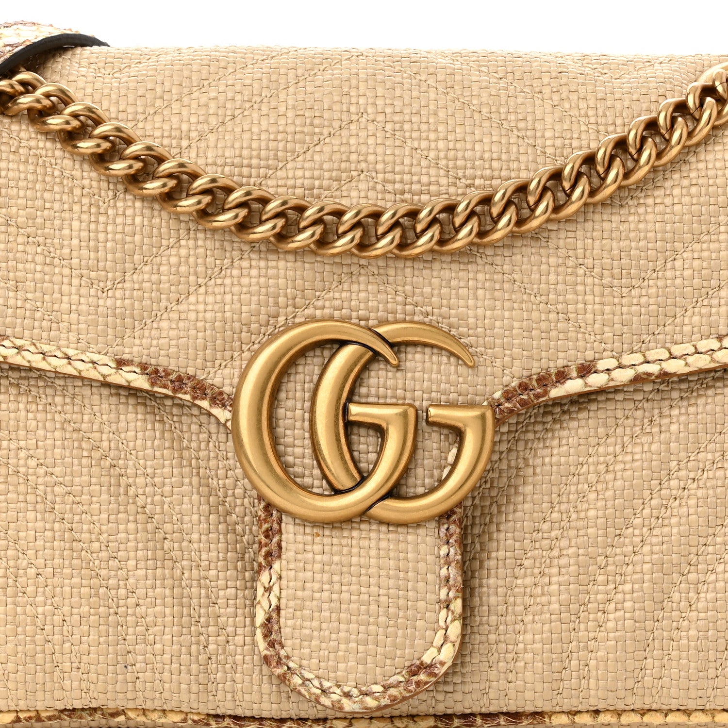 Gucci Raffia Elaphe Matelasse Small GG Marmont Shoulder Bag Natural Cream Brown 8 of 10