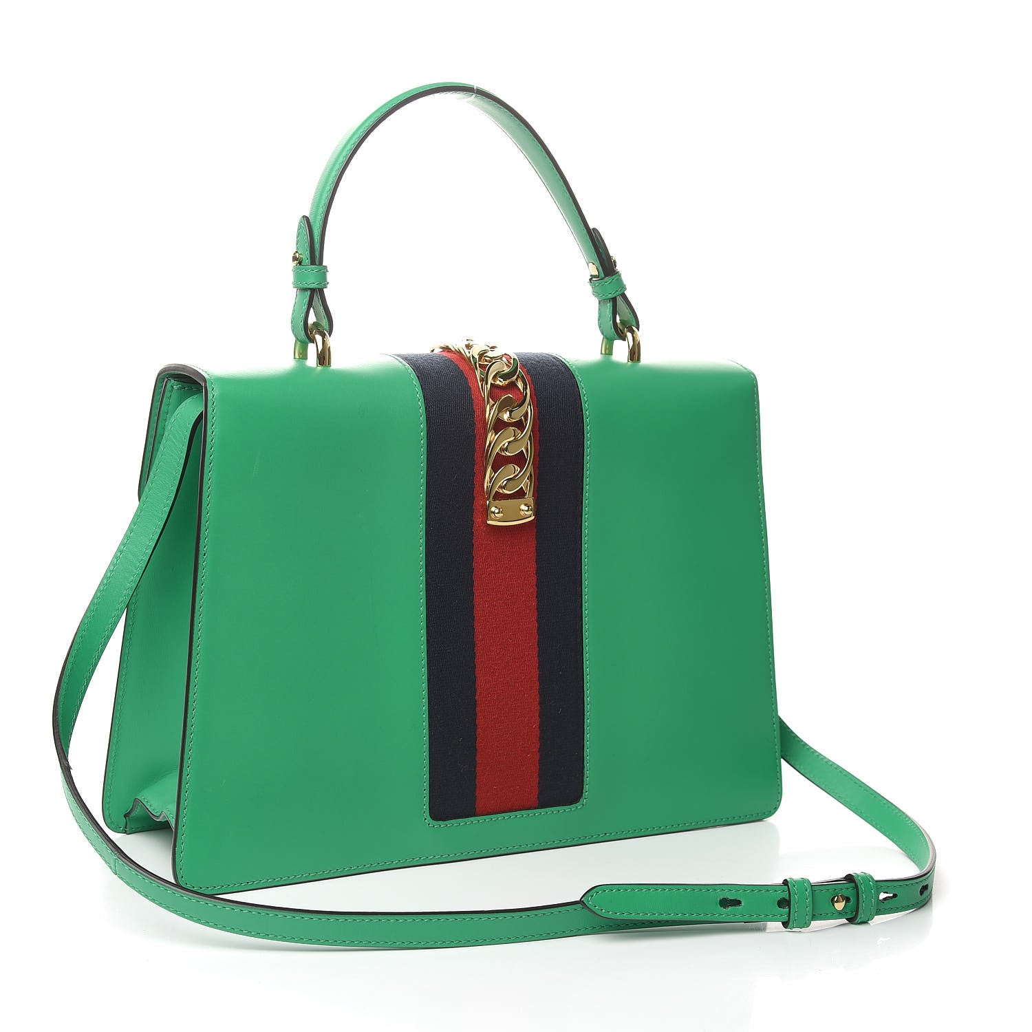 Gucci Vitello Fontanella Web Medium Sylvie Top Handle Bag Synthetic Green Garden 3 of 8