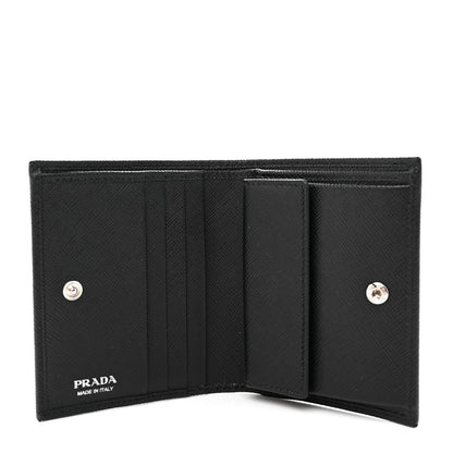 Prada Saffiano Small Triangle Bi-Fold Wallet Black 5 of 10
