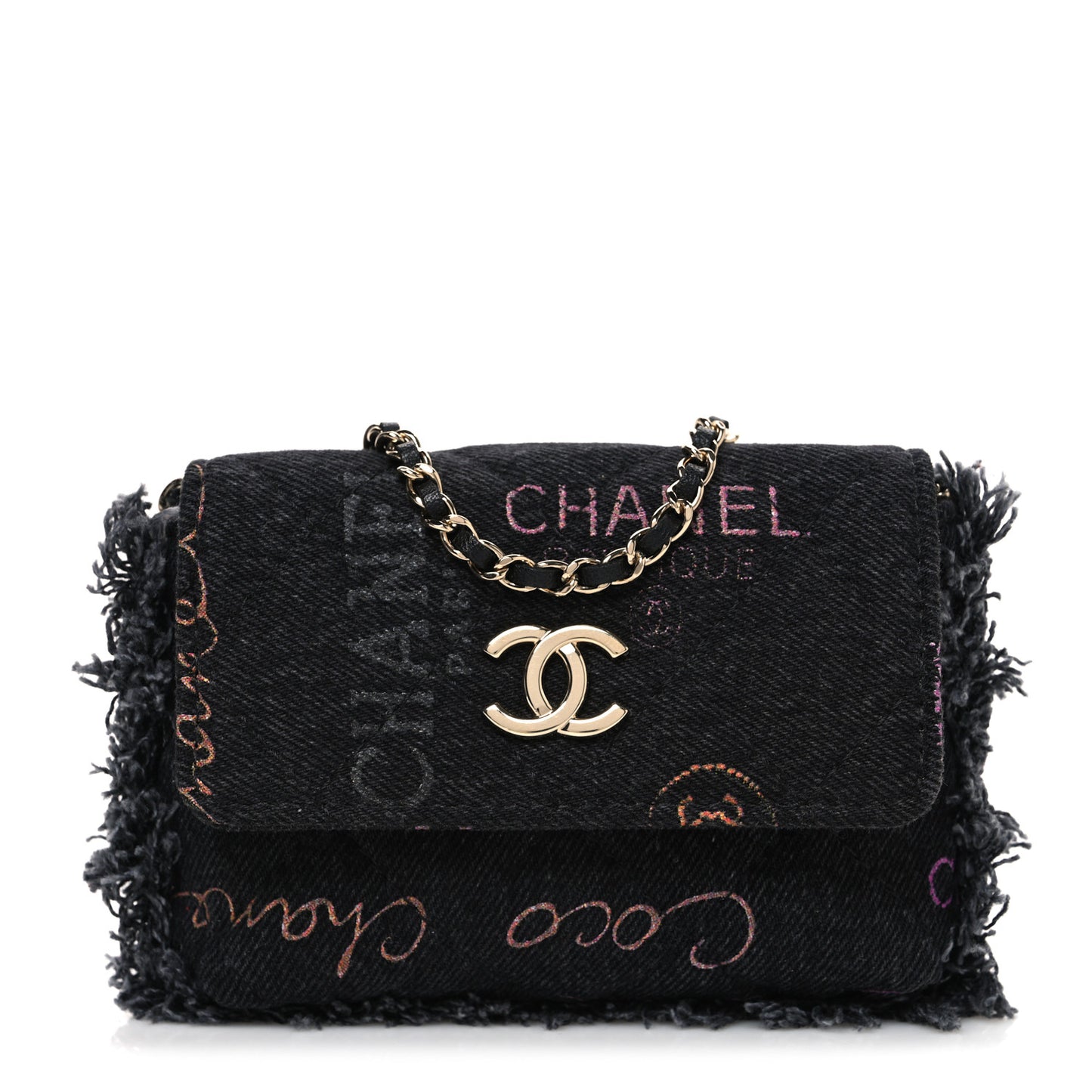 Denim Quilted Denim Mood Clutch With Chain Black Multicolor