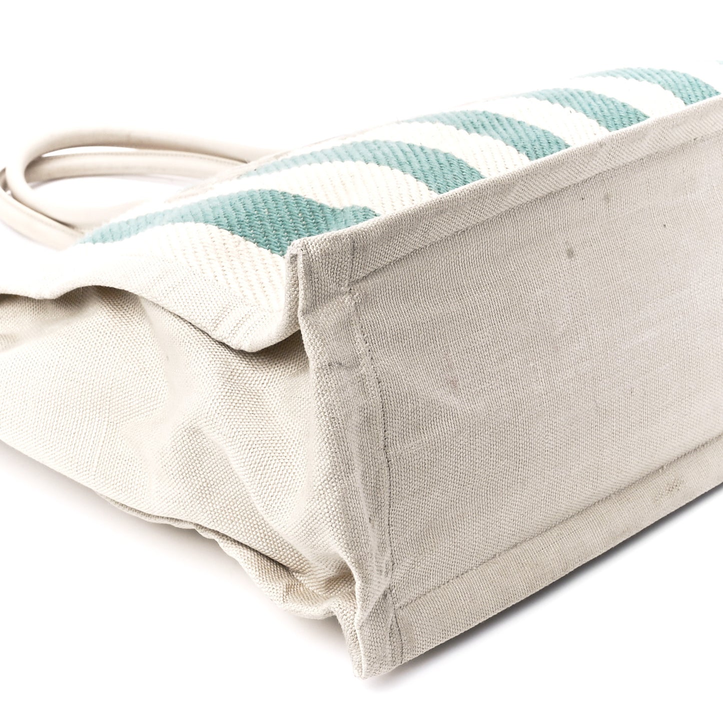 Cotton Linen Calfskin Striped Rive Gauche Tote Water Green