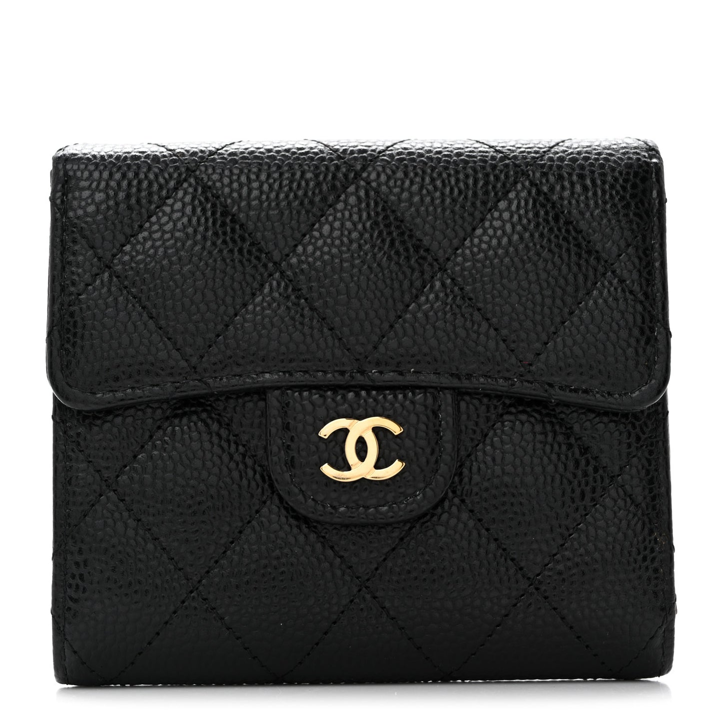 Caviar Quilted Compact Flap Wallet Black