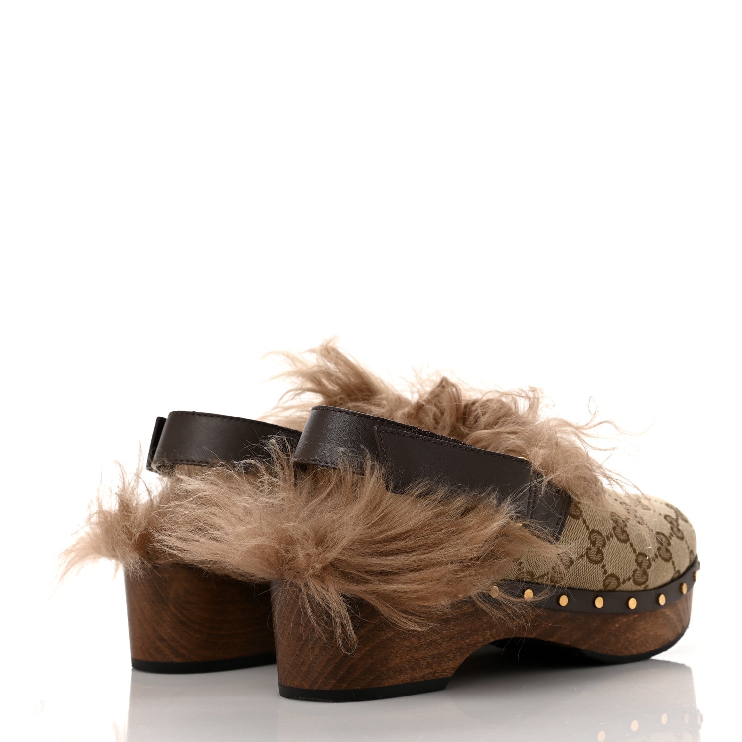Gucci Monogram Calfskin Fur Horsebit Amstel Slingback Clogs 39 Beige Ebony New Acero Naturale 4 of 7