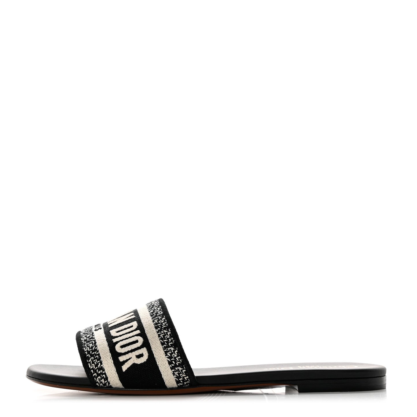 Canvas Embroidered Dway Mules Slide Sandals 37.5 Black