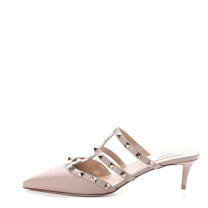 Valentino Garavani Pebbled Calfskin Rockstud 50mm Cage Mules 40 Poudre 1 of 7